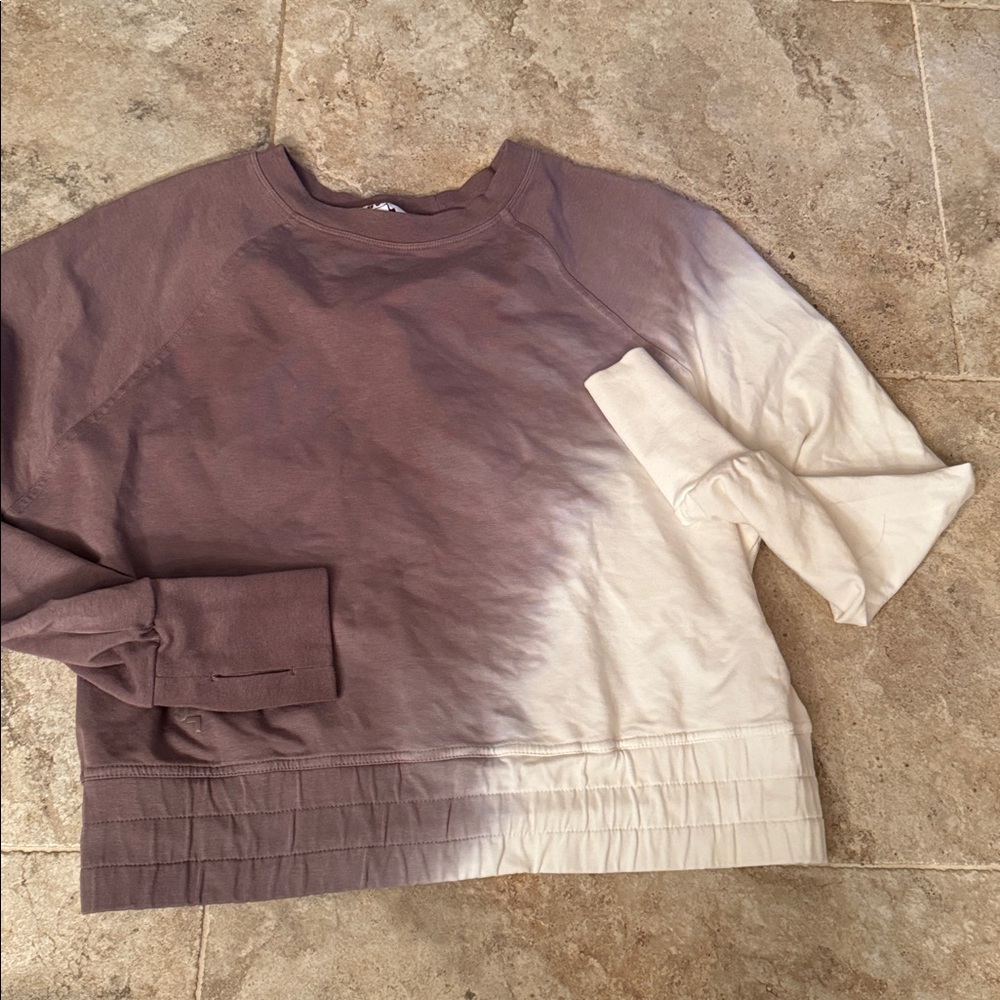 Joy Lab Womens Brown/White Crew Neck Long Sleeve Cropped Sweatshirt size small